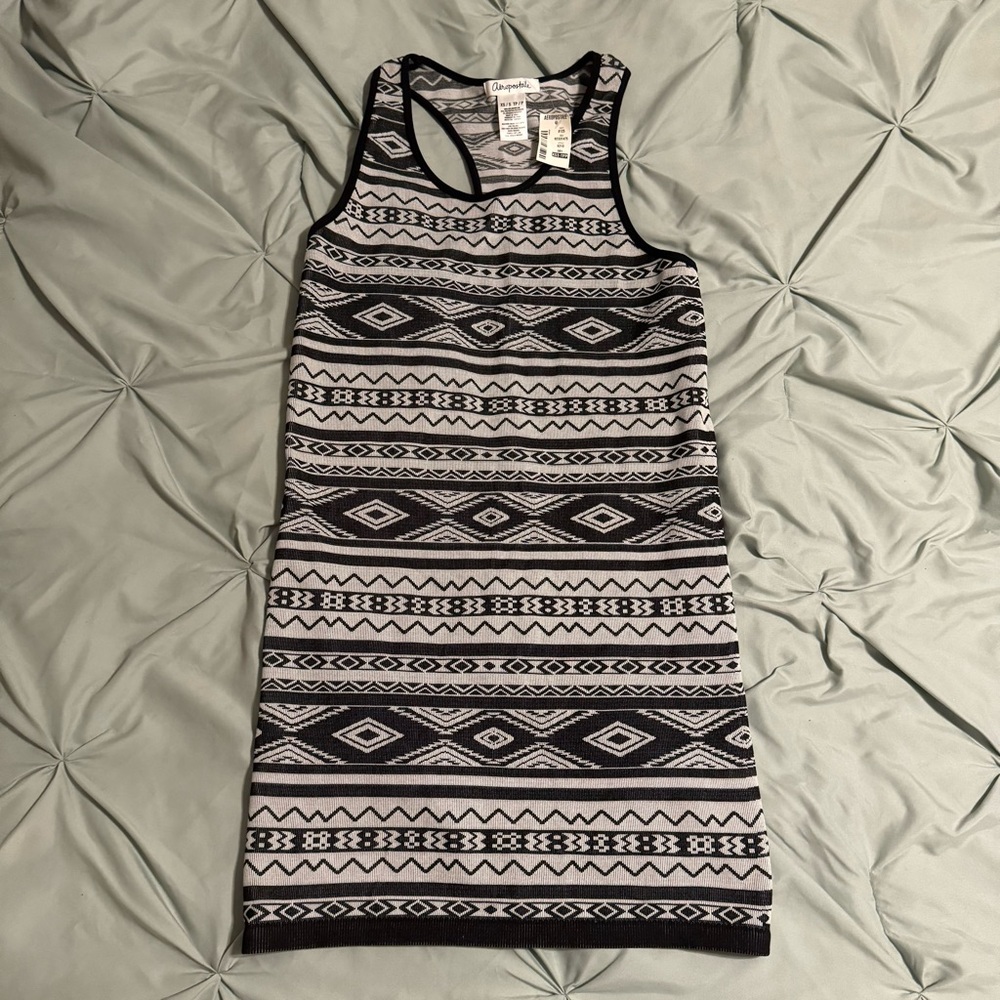 Aeropostale Black and Light Grey Patterned Mini Dress